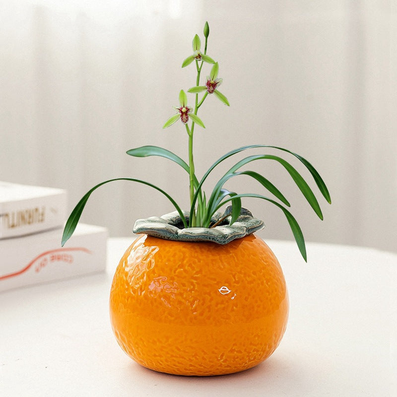 Big Lucky Creative Orange Vase Ornament Desktop Decorative Ceramic Vase Hydroponic Flower Pot Greens Hydroponic Plants